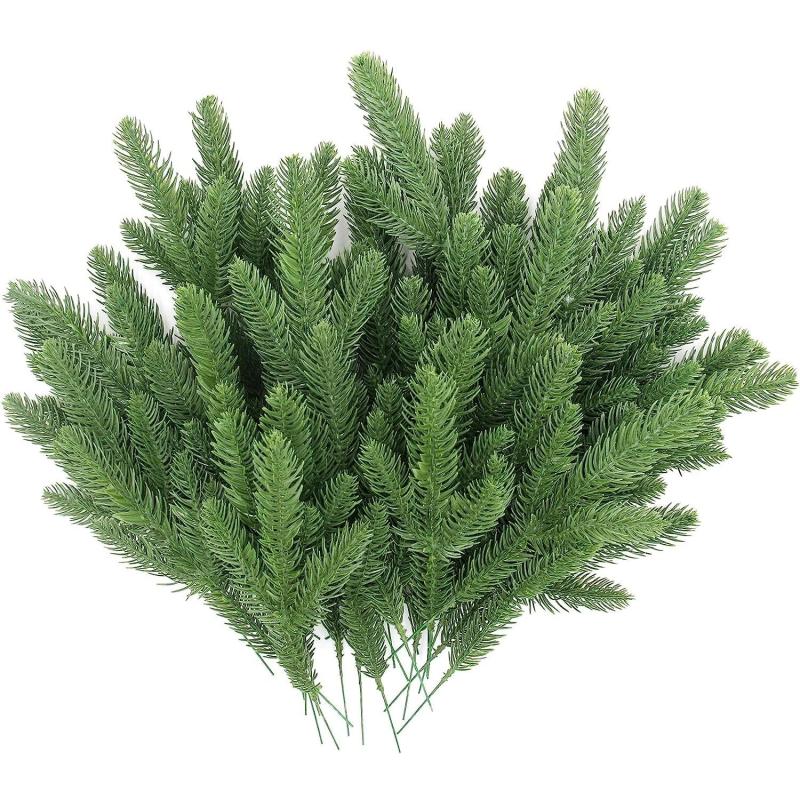 50pcs Artificial Pine Branches for Christmas Wreath & Garden Decor