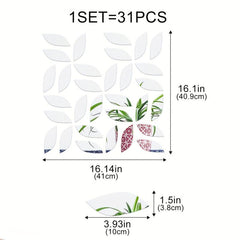 31pcs 3D Acrylic Mirror Wall Sticker Leaf Pattern Wall Decals Removable