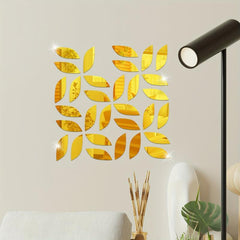 31pcs 3D Acrylic Mirror Wall Sticker Leaf Pattern Wall Decals Removable