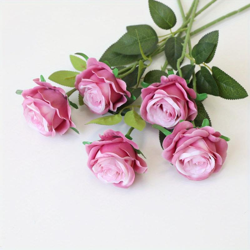 5pcs Colorful Rose Flowers Artificial Flowers Single Branch Silk Flowers