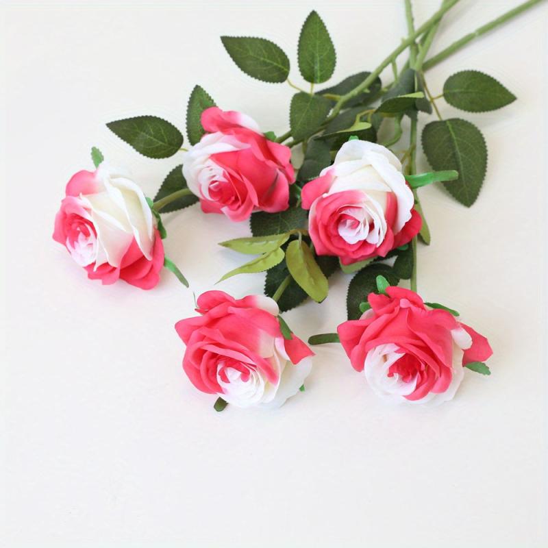 5pcs Colorful Rose Flowers Artificial Flowers Single Branch Silk Flowers