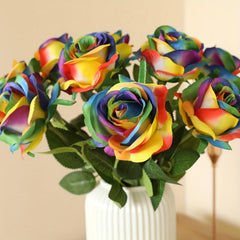 5pcs Colorful Rose Flowers Artificial Flowers Single Branch Silk Flowers