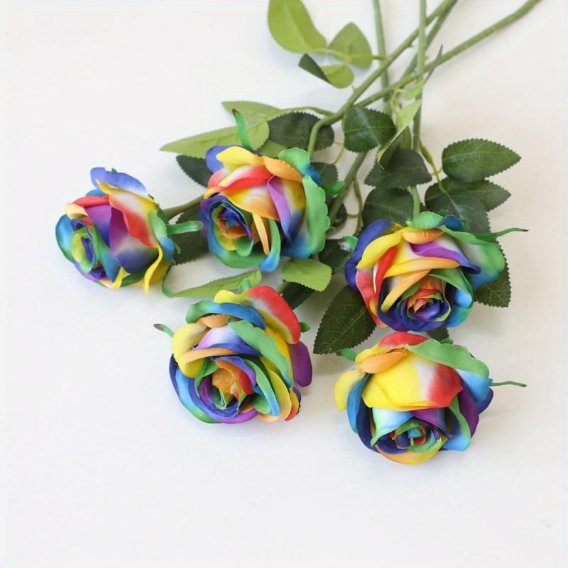 5pcs Colorful Rose Flowers Artificial Flowers Single Branch Silk Flowers