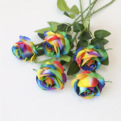 5pcs Colorful Rose Flowers Artificial Flowers Single Branch Silk Flowers