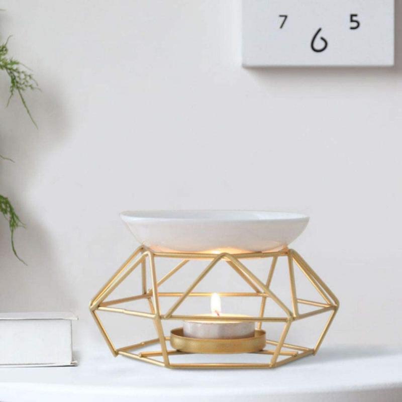 Romantic Ceramic Tealight Candle Holder with Metal Burner and Wax Warmer