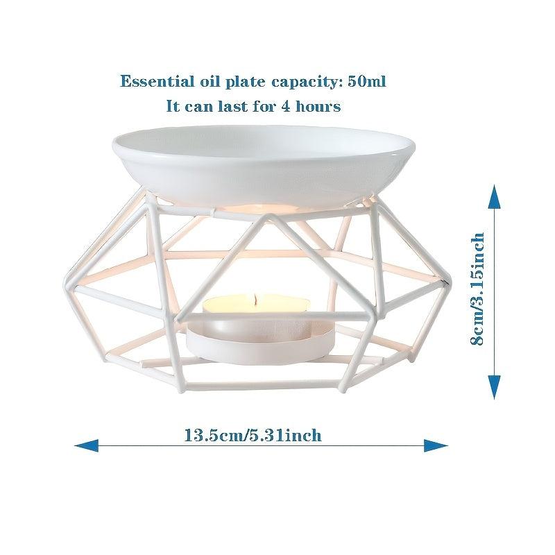 Romantic Ceramic Tealight Candle Holder with Metal Burner and Wax Warmer