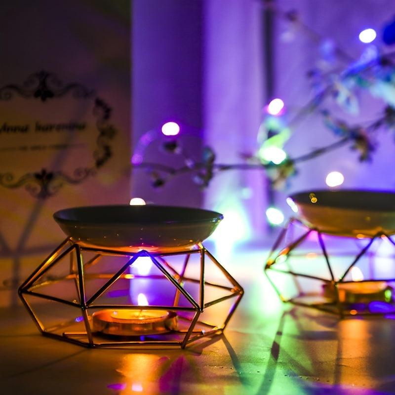 Romantic Ceramic Tealight Candle Holder with Metal Burner and Wax Warmer
