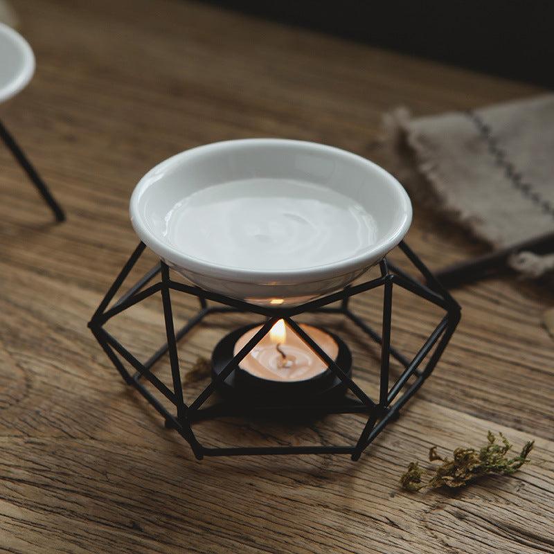 Romantic Ceramic Tealight Candle Holder with Metal Burner and Wax Warmer