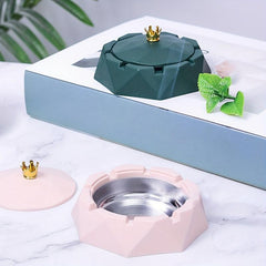 Large Ashtray with Lid Stainless Steel Crown Ashtray