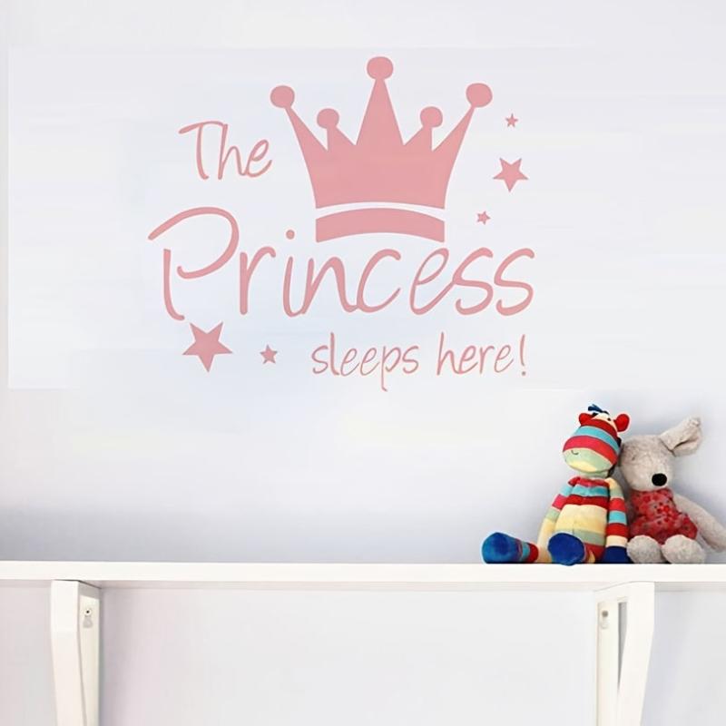 Pink Crown Wall Sticker, Princess Sleeps Here Wall Decor Decals
