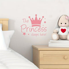 Pink Crown Wall Sticker, Princess Sleeps Here Wall Decor Decals