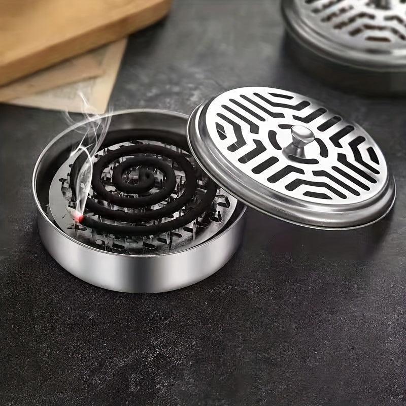 Stainless Steel Mosquito Coil Box with Sandalwood Cover