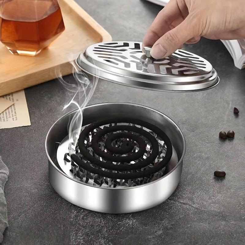 Stainless Steel Mosquito Coil Box with Sandalwood Cover