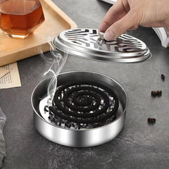 Stainless Steel Mosquito Coil Box with Sandalwood Cover