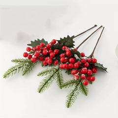 3pcs Christmas Berry Artificial Flowers Pine Grass Red Fruits Xmas Decor