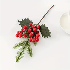 3pcs Christmas Berry Artificial Flowers Pine Grass Red Fruits Xmas Decor