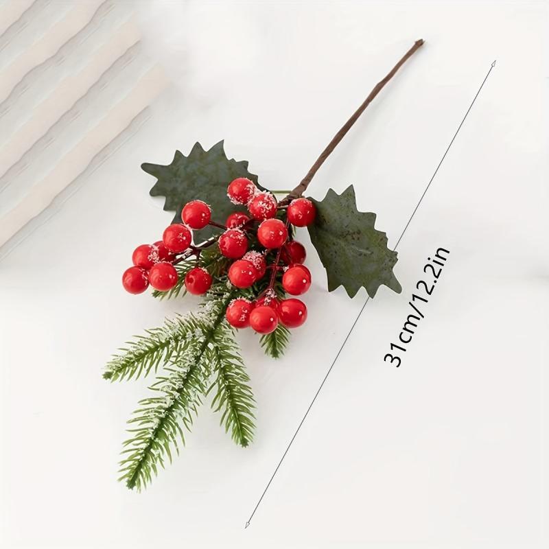 3pcs Christmas Berry Artificial Flowers Pine Grass Red Fruits Xmas Decor