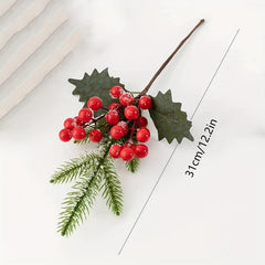 3pcs Christmas Berry Artificial Flowers Pine Grass Red Fruits Xmas Decor