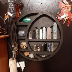 Wooden Crescent Moon Crystal Shelf