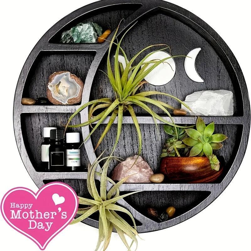 Wooden Crescent Moon Crystal Shelf