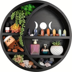 Wooden Crescent Moon Crystal Shelf