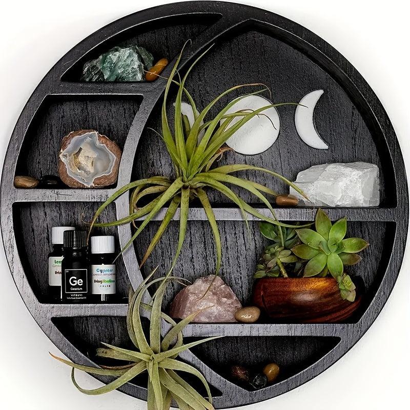 Wooden Crescent Moon Crystal Shelf