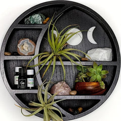 Wooden Crescent Moon Crystal Shelf