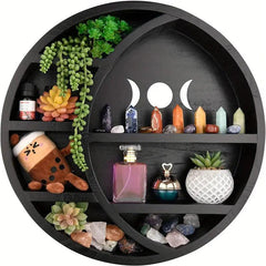 Wooden Crescent Moon Crystal Shelf