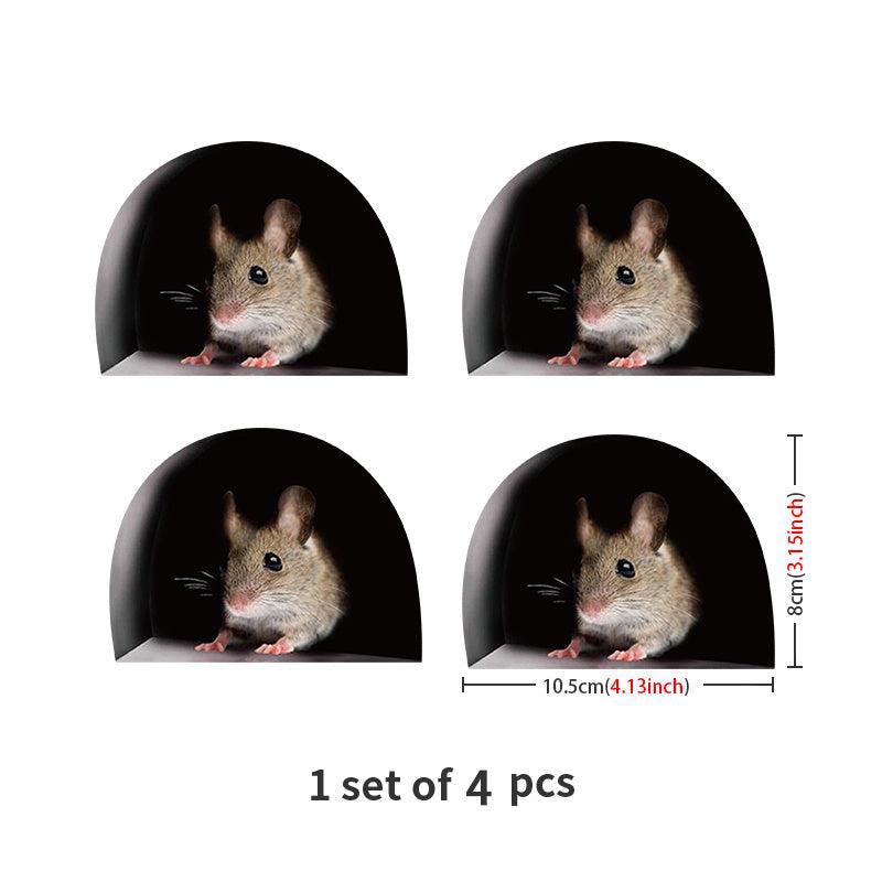 4pcs Funny Mouse Hole Stickers Self Adhesive Waterproof Creative