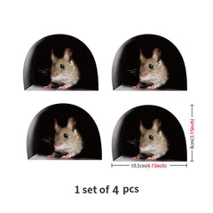 4pcs Funny Mouse Hole Stickers Self Adhesive Waterproof Creative