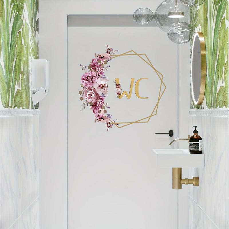 Vibrant Flower Door Sticker for Bathroom and Toilet Wall Decor