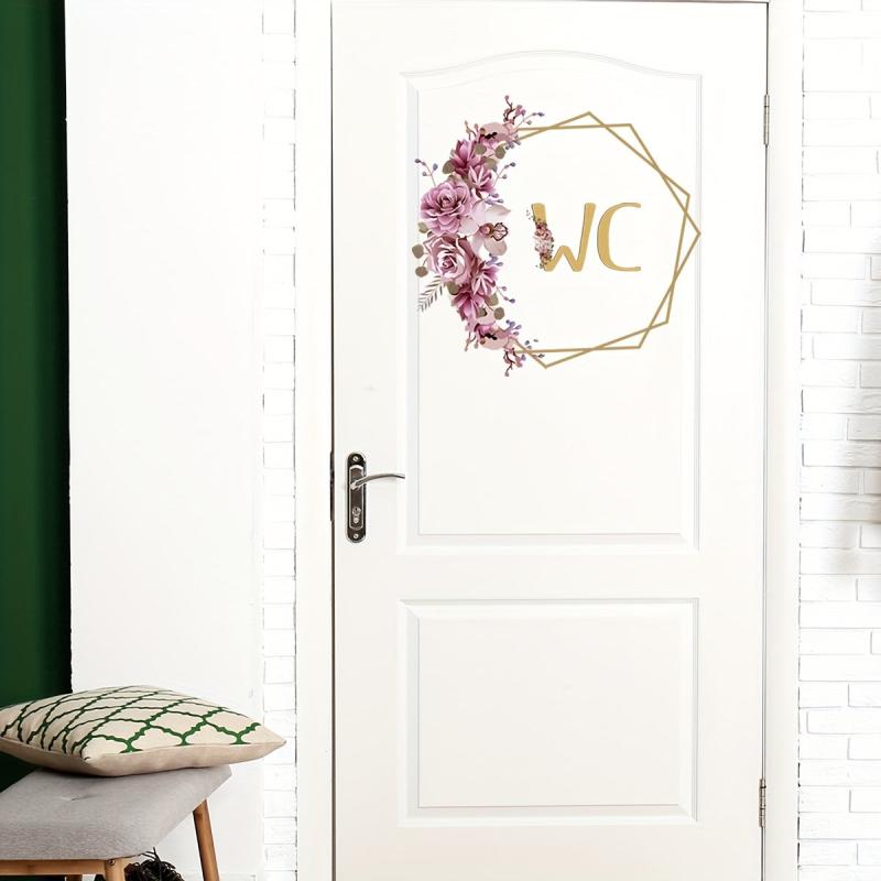 Vibrant Flower Door Sticker for Bathroom and Toilet Wall Decor