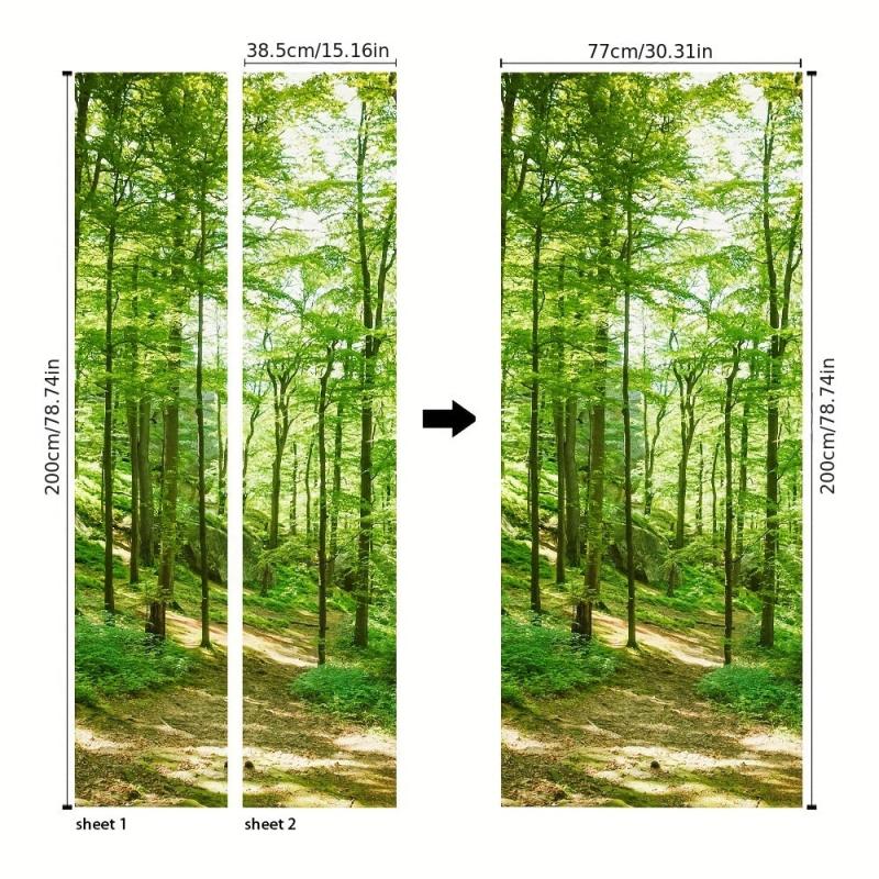 2pcs Forest Green Door Stickers PVC Waterproof 30.3 x 78.7