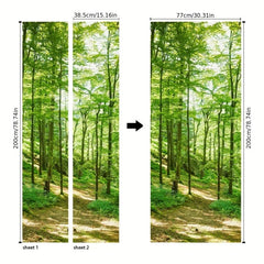 2pcs Forest Green Door Stickers PVC Waterproof 30.3 x 78.7