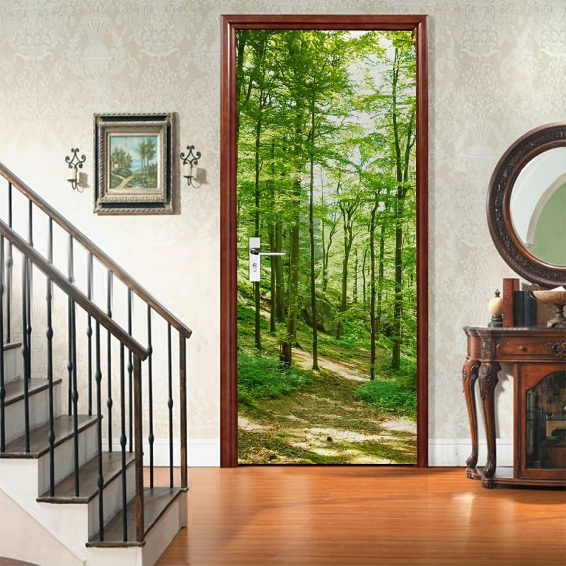 2pcs Forest Green Door Stickers PVC Waterproof 30.3 x 78.7