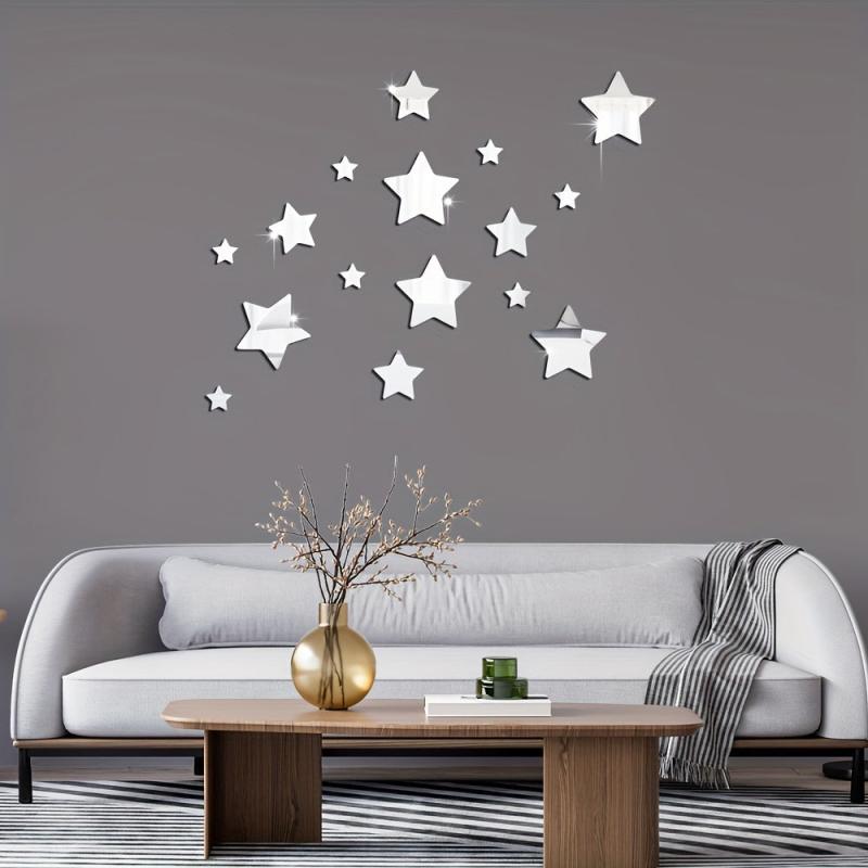 22pcs Star Mirror Wall Sticker Adhesive Decorative Mirror for Home Decor