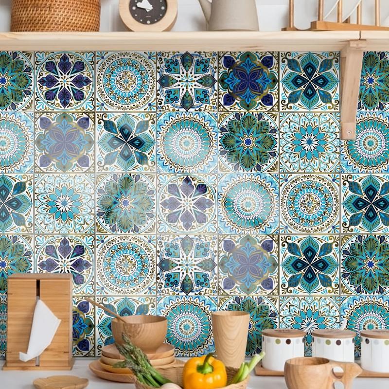 10pcs Retro Green Tile Sticker Waterproof Self Adhesive Wall Decor