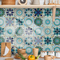 10pcs Retro Green Tile Sticker Waterproof Self Adhesive Wall Decor