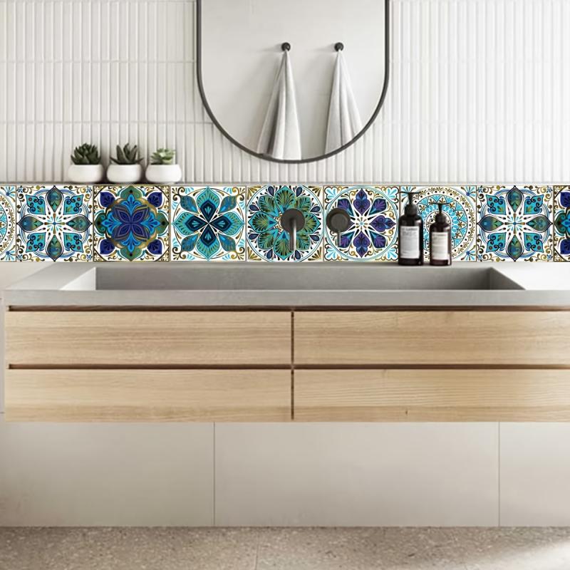 10pcs Retro Green Tile Sticker Waterproof Self Adhesive Wall Decor