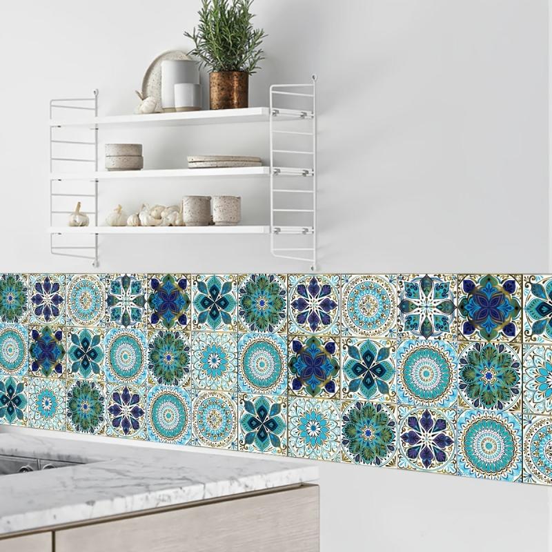 10pcs Retro Green Tile Sticker Waterproof Self Adhesive Wall Decor