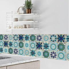10pcs Retro Green Tile Sticker Waterproof Self Adhesive Wall Decor