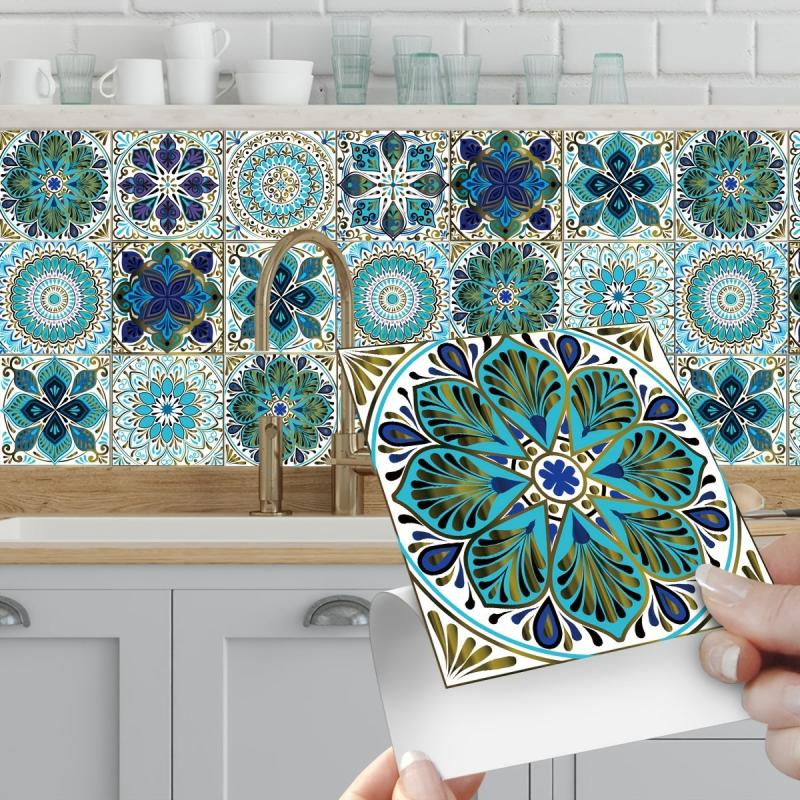 10pcs Retro Green Tile Sticker Waterproof Self Adhesive Wall Decor