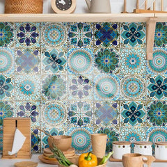 10pcs Retro Green Tile Sticker Waterproof Self Adhesive Wall Decor