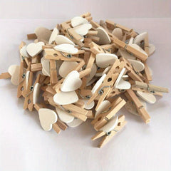 50pcs Red Heart Clips Wooden Clothes Photo Pegs Wedding Stationery Decor