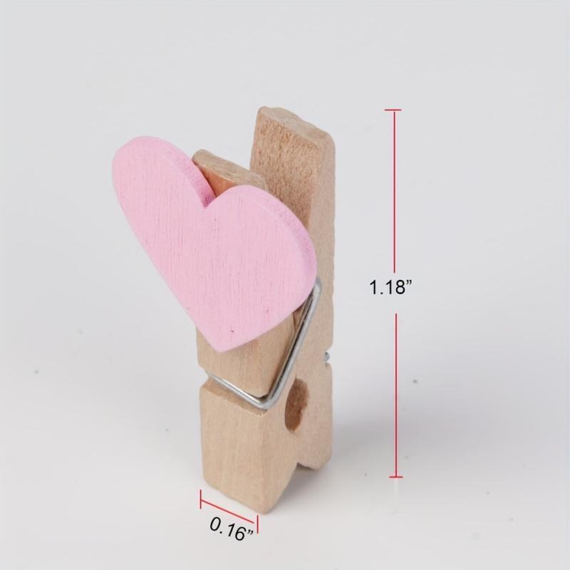 50pcs Red Heart Clips Wooden Clothes Photo Pegs Wedding Stationery Decor