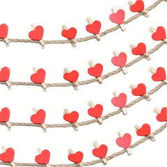 50pcs Red Heart Clips Wooden Clothes Photo Pegs Wedding Stationery Decor