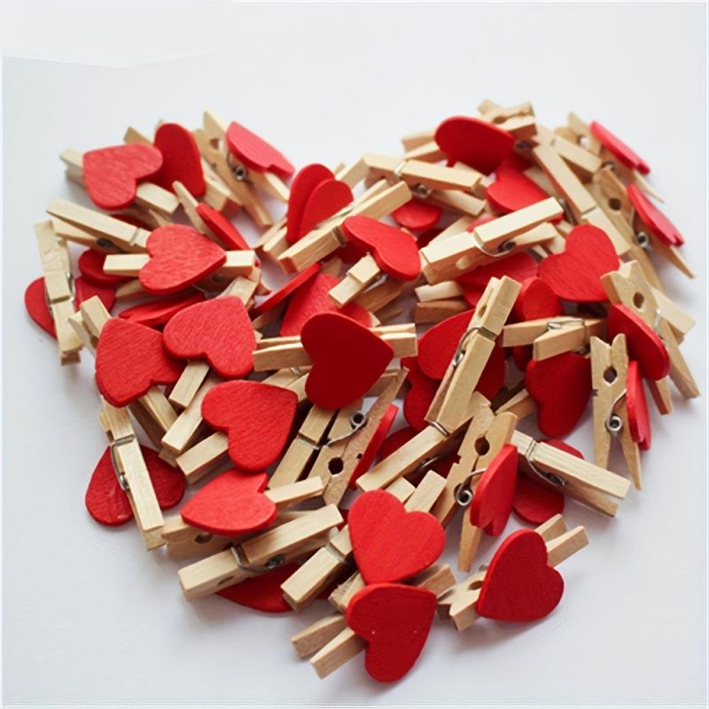 50pcs Red Heart Clips Wooden Clothes Photo Pegs Wedding Stationery Decor