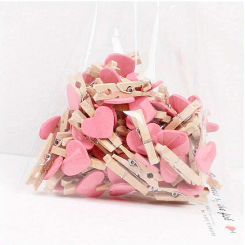 50pcs Red Heart Clips Wooden Clothes Photo Pegs Wedding Stationery Decor