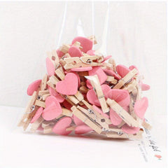 50pcs Red Heart Clips Wooden Clothes Photo Pegs Wedding Stationery Decor