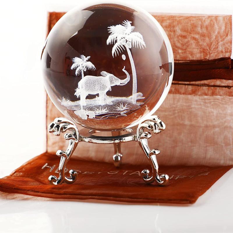 Tropical Elephant Crystal Ball Paperweight With Stand 60mm